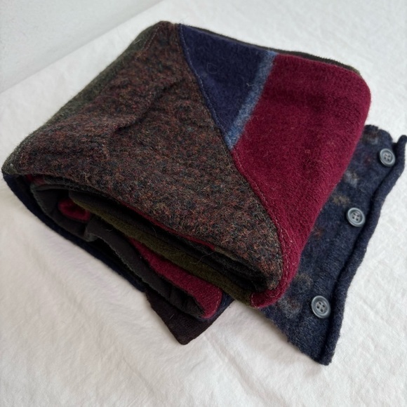 Patchwork Boho Handmade Artisan Lagenlook Upcycled Lambswool Fleece Knit Scarf - Picture 3 of 13